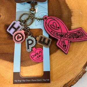 CHALA Pink Ribbon HOPE Charms Keychain Key Ring Key Chain Purse Charm Fob